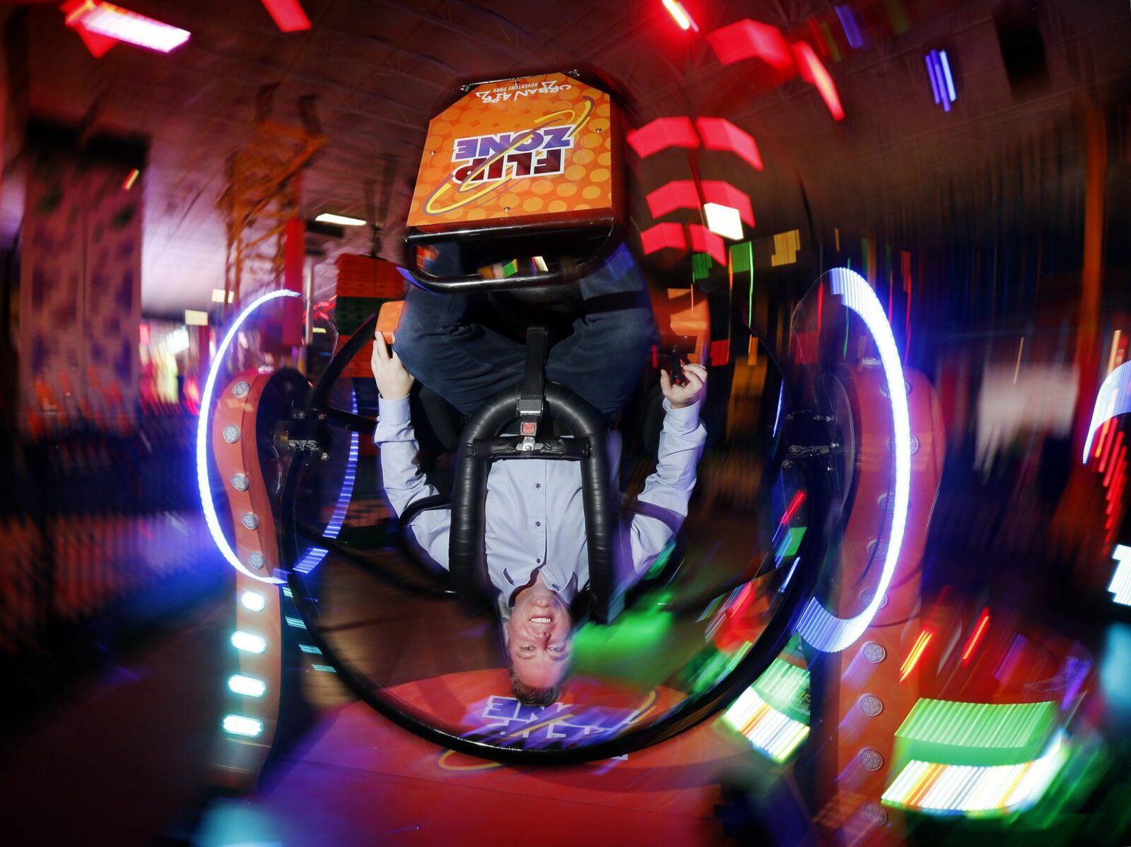 Urban Air Adventure Park CEO Michael Browning took a ride in the Spin and Flip Zone of their flagship location in Southlake in January 2019.