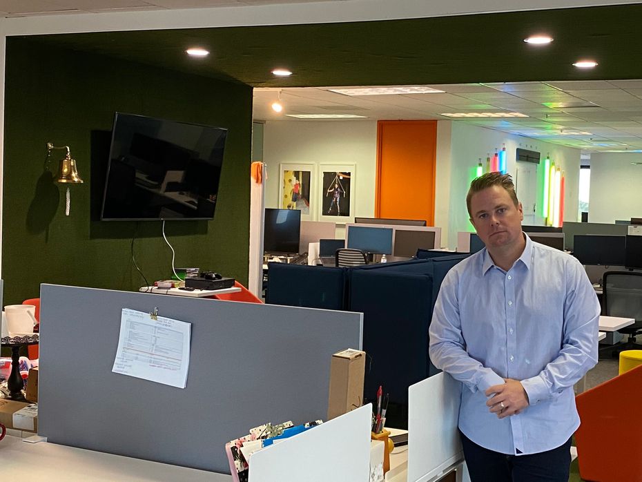 Michael Browning Jr., co-founder and CEO of Urban Air Adventure Parks, at the corporate offices in Bedford. He recently had to lay off a third of his office staff.